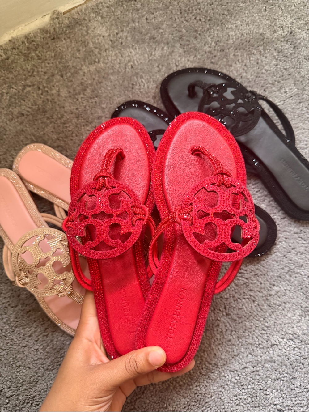 Red Tory Burch Rhinestone Sandals - ships next day